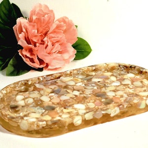 Handmade Resin Vanity Tray-Resin Tray-Jewelry Tray-Trinket Tray-Featuring Real Crushed Natural Seashells-