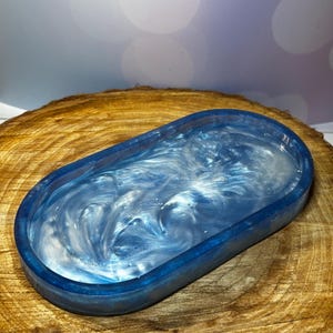 Blue and White Resin Tray | Nightstand Tray | Jewelry Dish