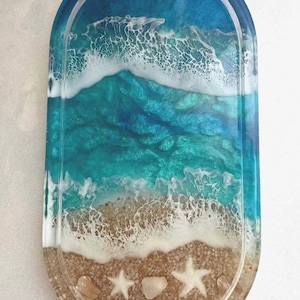 Ocean Resin Tray, Beach Resin Tray, 7 inch Trinkets Tray, Jewelry Tray, Rolling Tray, Coastal Decor, Beach Art, Unique Gift, Resin Tray