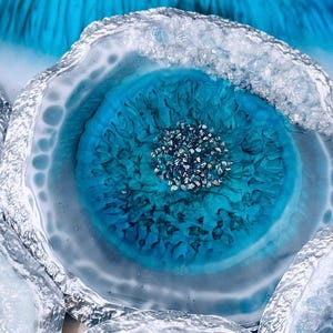 Blue Resin Geode Tray Set: Ocean Style Epoxy Tray and Coasters