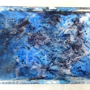 Handmade Epoxy Resin Tray- Blue and White with Glitter - Decorative Home Accent