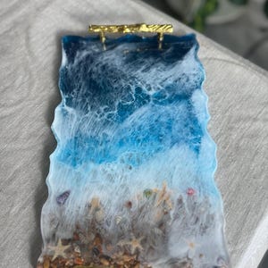 FREE SHIPPING Handmade Resin Ocean Tray Gift-Real Sea Shells Sea StrasDesign, Functional Kitchen Art-Made for Ocean Lovers