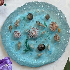 Ocean Breeze Resin Tray. Sea shells Epoxy Art Handmade Coastal Decor Gift