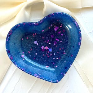 Handcrafted Purple Blue Glitter Heart Tray: Resin Jewelry Trinket Dish